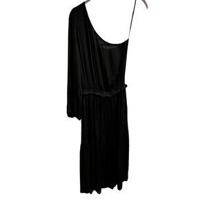 💰BOGO💰 New Gather Black Asymmetrical Midi Dress With Single Sleeve SZ M
